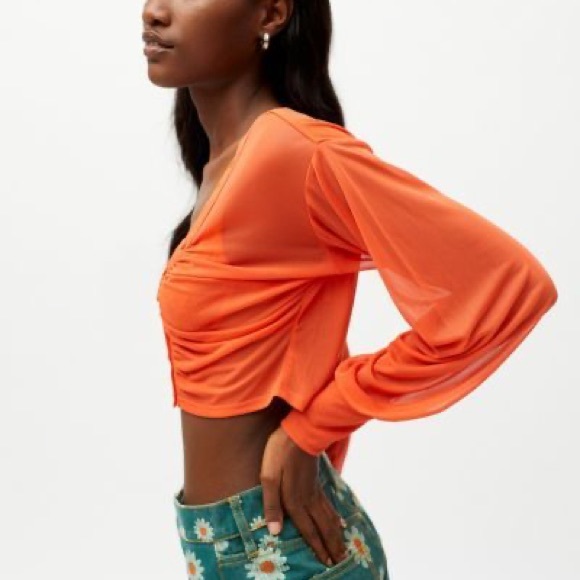 Urban Outfitters Cara Mesh Ruched Blouse - Picture 2 of 6